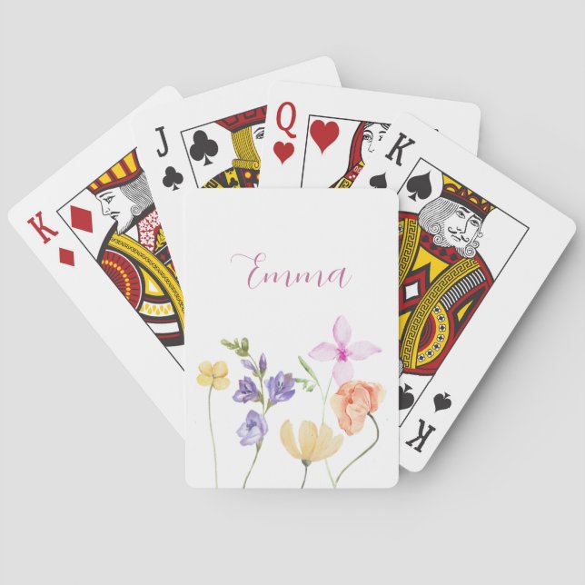 Akvarellnamn Vildblomma Minimalistisk Boho  Casinokort (Baksidan)