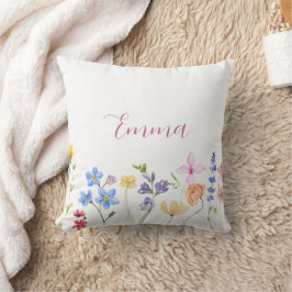 Akvarellnamn Vildblomma Minimalistisk Boho  Kudde