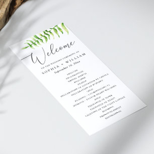 Akvarellormbunt. Skogig botanisk script bröllop Program
