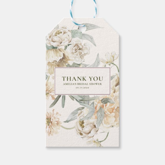 Akvarellpärlor och prosecco-smink till bröllopsfes presentetikett (Framsidan)