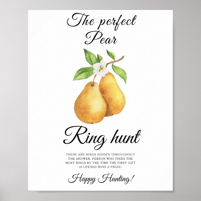 Akvarellpäron bröllopsdusch Ringjaktspel Poster (Framsidan)
