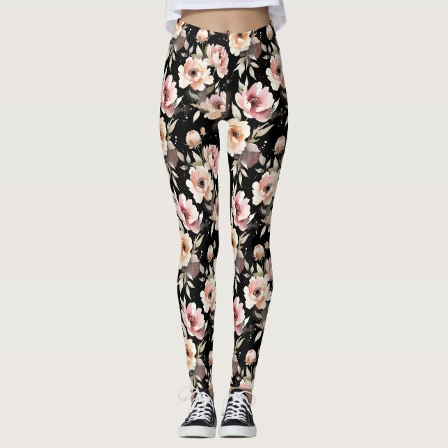 Akvarellpeonior med pastellfärg leggings (Framsida)