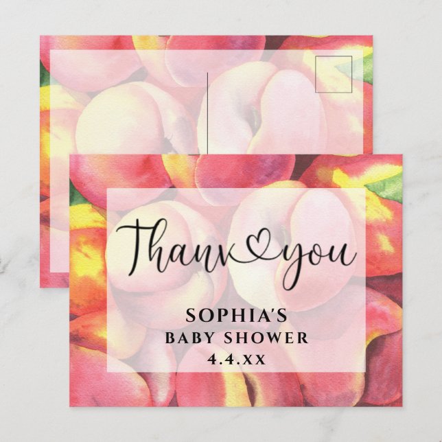 Akvarellpersikor - Tack baby shower Vykort (Fram/baksida)