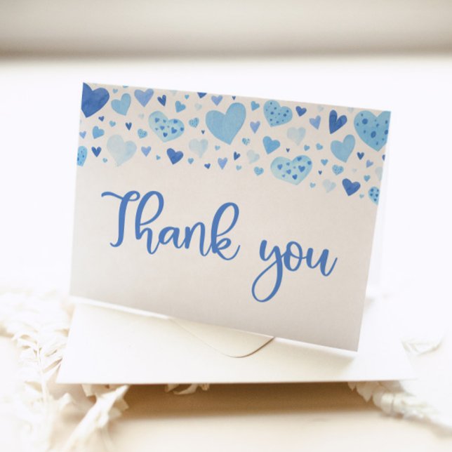 Akvarellpojken Blå Hjärtan Valentinskärlek Tack Kort (Skapare uppladdad)