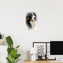 Akvarellporträtt Bernersennenhund Poster