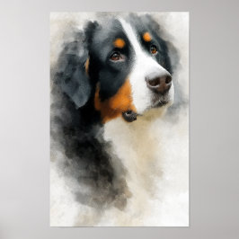 Akvarellporträtt Bernersennenhund Poster