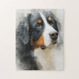 Akvarellporträtt Bernersennenhund Pussel