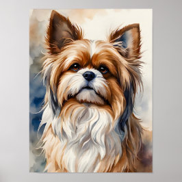 Akvarellporträtt Pose Söt Shih Tzu Hund Poster
