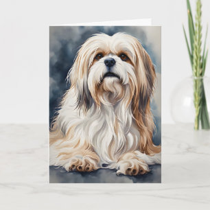 Akvarellporträtt Söt Shih Tzu Hund Blank Kort