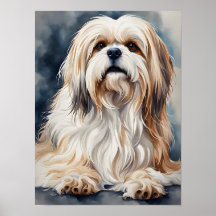 Akvarellporträtt Söt Shih Tzu Hund Pose