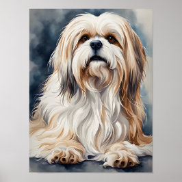 Akvarellporträtt Söt Shih Tzu Hund Pose Poster
