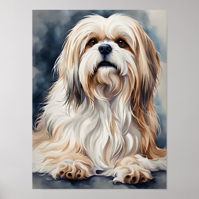 Akvarellporträtt Söt Shih Tzu Hund Poserar Poster (Framsidan)