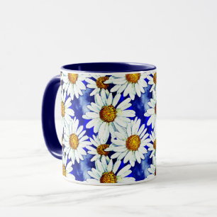 Akvarellprästkragar på denimblått mugg