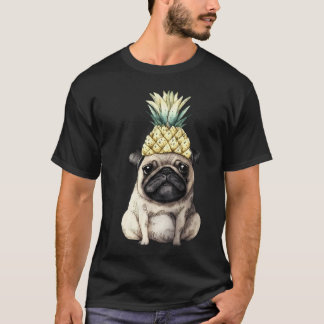 Akvarellpug med en krona av ananas. Rolig pug T Shirt