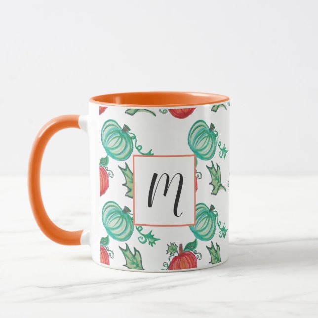 Akvarellpumpor Grön Orange Grönska Mönster Mugg (Vänster)