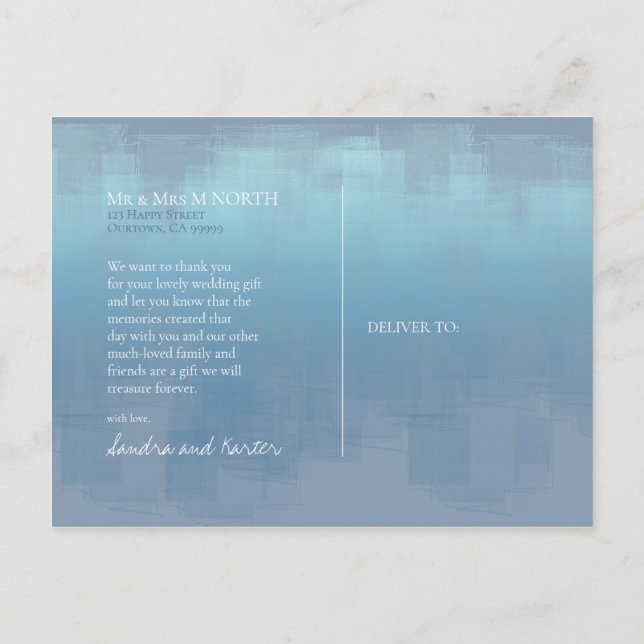 Akvarellreflektioner Tack Dusty Blue ID774 Vykort (Baksida)