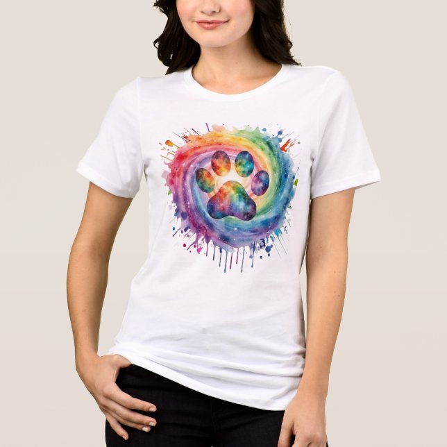 Akvarellregnbåge Tassavtryck T-Shirt (Framsida)