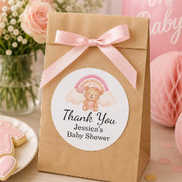 Akvarellregnbåge Teddybjörn Baby Shower Present Runt Klistermärke