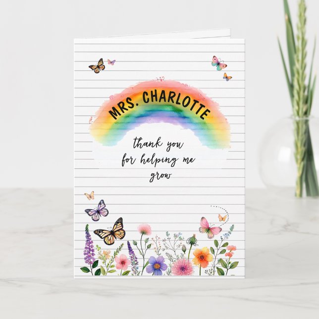 Akvarellregnbåge Vildblomma Lärare Tack Kort (Watercolor Rainbow Wildflower Teacher Thank You Card)