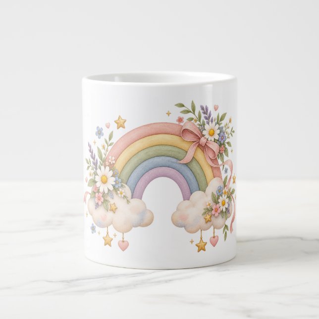 Akvarellregnbågspresent – Charmig moln Jumbo Mugg (Framsidan)