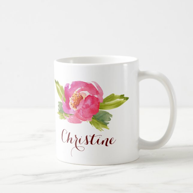 Akvarellros med anpassat namn kaffemugg (Höger)