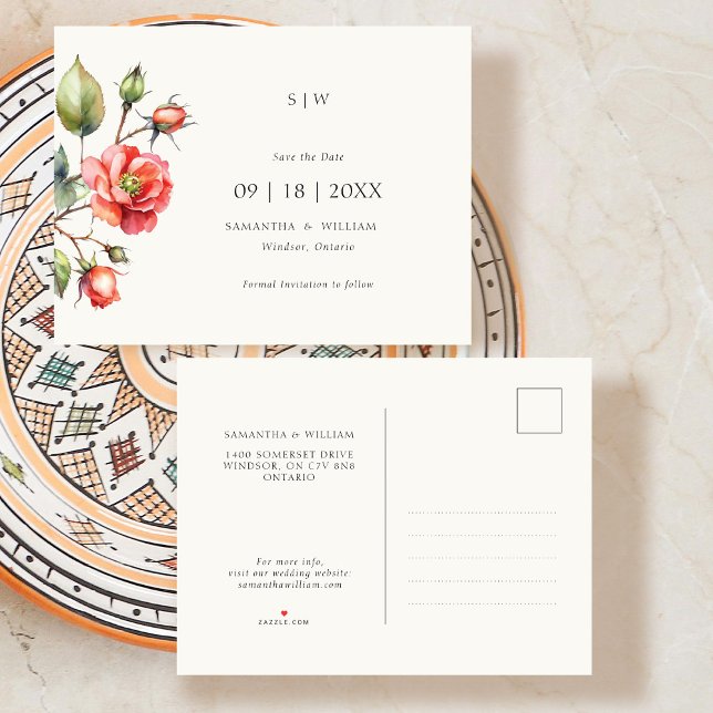 Akvarellros Spara datum Meddelande Vykort (Skapare uppladdad)