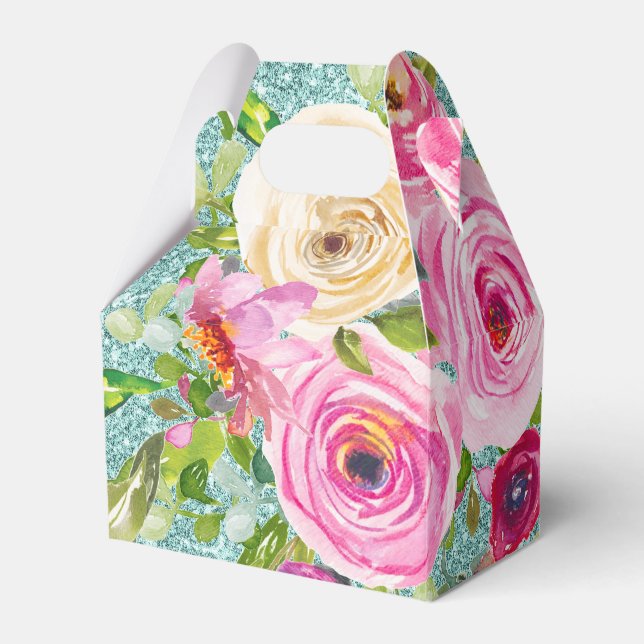 Akvarellrosor i rosa akvaglimmer personlig presentaskar (Framsidan Sidan)