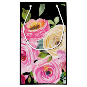 Akvarellrosor i rosa och kräm på svart