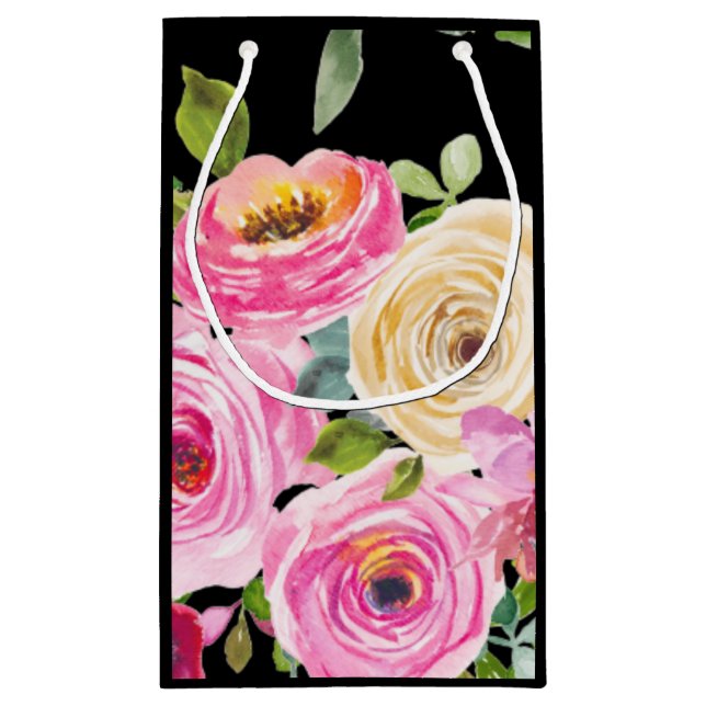 Akvarellrosor i rosa och kräm på svart (Baksidan)