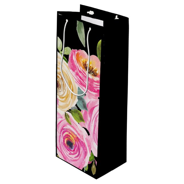 Akvarellrosor i rosa och kräm på svart (Framsidan Vinklad)