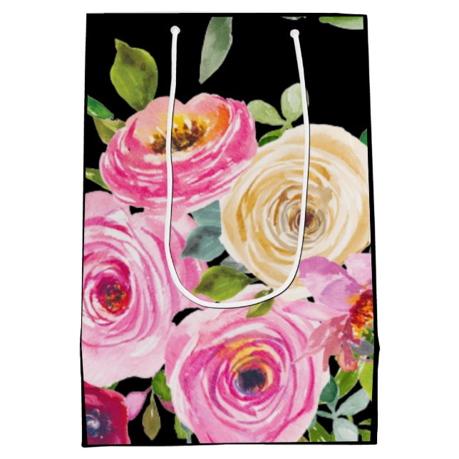 Akvarellrosor i rosa och kräm på svart (Baksidan)