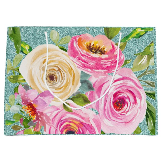 Akvarellrosor i rosa och krämfärgad akvaglimmer (Framsidan)