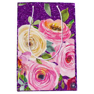 Akvarellrosor i rosa och krämig lila glitter