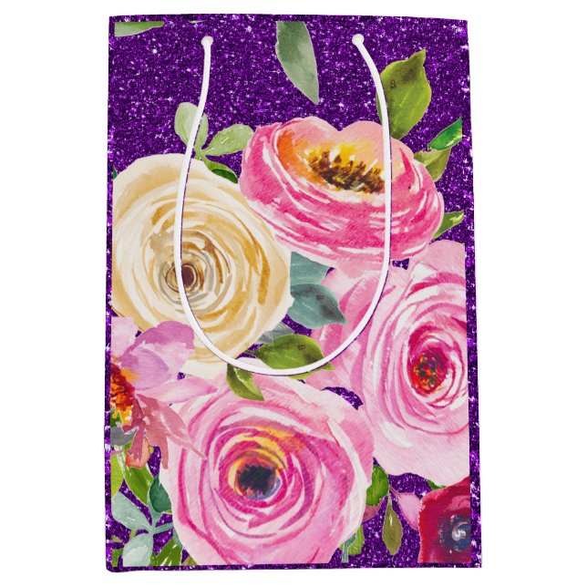 Akvarellrosor i rosa och krämig lila glitter (Framsidan)