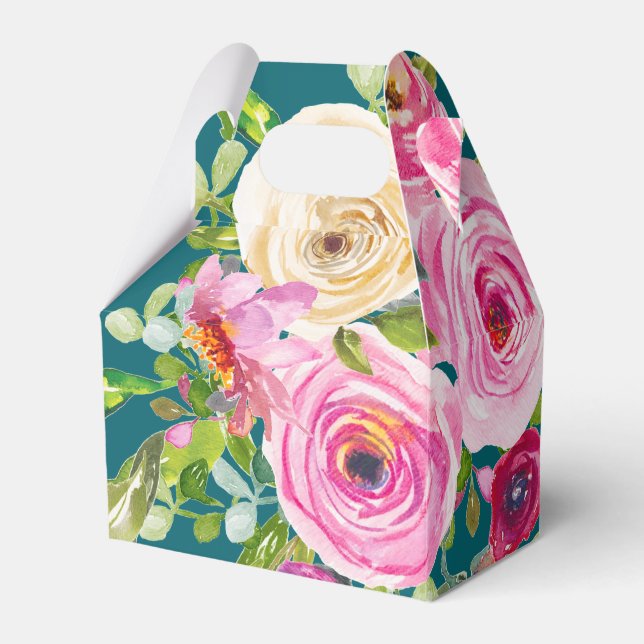 Akvarellrosor i rosa på teal Personlig Presentaskar (Framsidan Sidan)