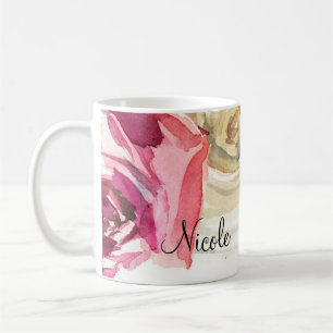 Akvarellrosor Rosa & Vit Chic Blommig Glamour Kaffemugg
