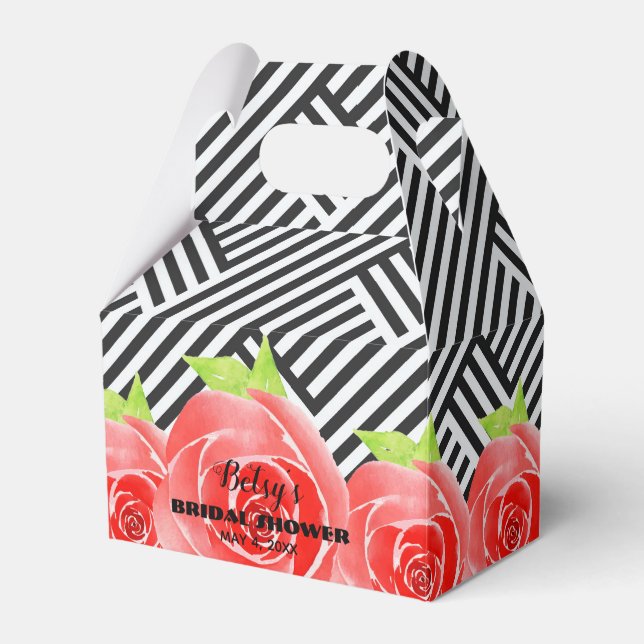 Akvarellrosor Svart Vita Ränder Derby Gavel Presentaskar (Framsidan Sidan)