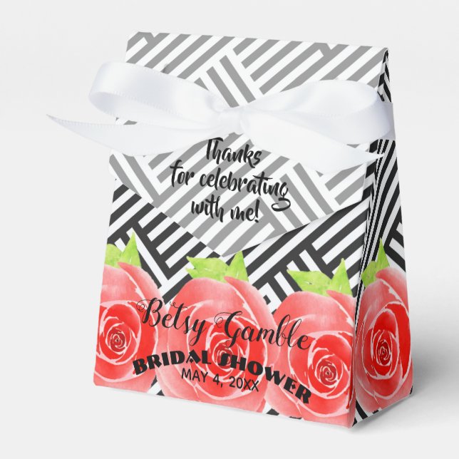 Akvarellrosor Svart Vita Ränder Derby Tält Presentaskar (Framsidan Sidan)