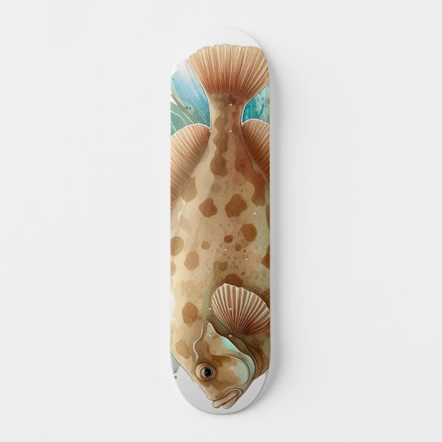 Akvarellserie: Flundra/Plattfisk Mini Skateboard Bräda 18,5 Cm (Framsida)