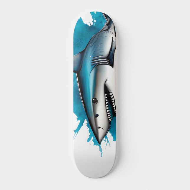 Akvarellserie: Haj Mini Skateboard Bräda 18,5 Cm (Framsida)
