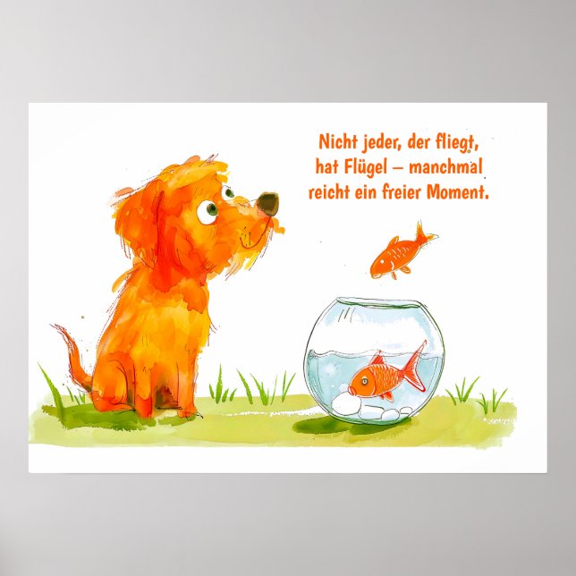 Akvarellserie Hund och guldfiskskål Poster (Framsidan)
