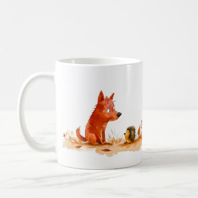 Akvarellserie Hund och Igelkott möts Kaffemugg (Vänster)