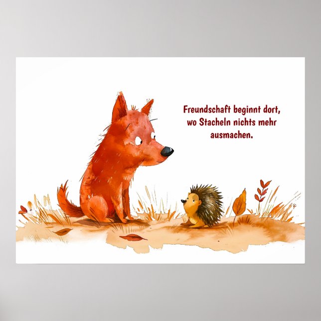 Akvarellserie Hund och Igelkott möts Poster (Framsidan)