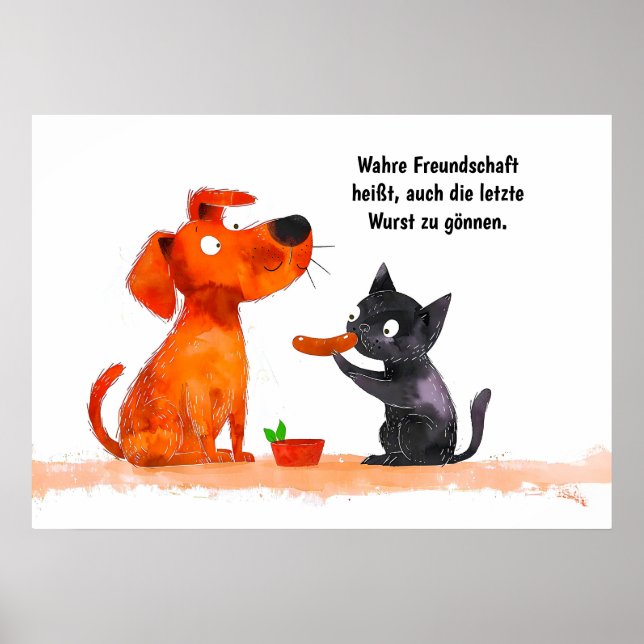 Akvarellserie Hund och katt sida vid sida Poster (Framsidan)