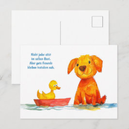 Akvarellserie Hund tittar på anka i båt Helg Vykort