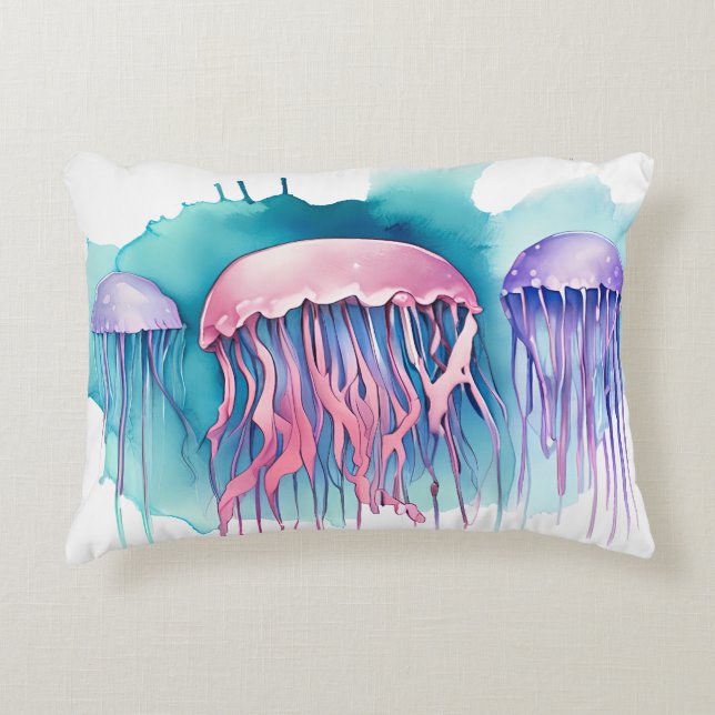 Akvarellserie: Maneter Prydnadskudde (Framsidan)