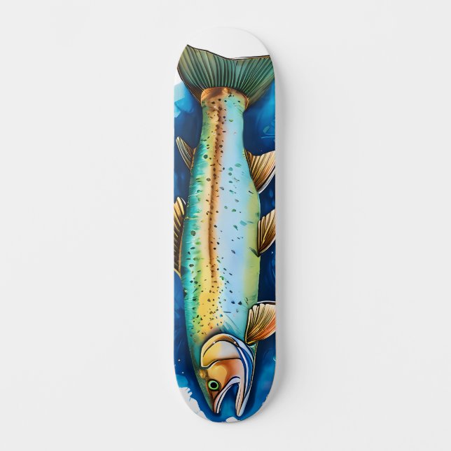 Akvarellserie: Öring/Lax Mini Skateboard Bräda 18,5 Cm (Framsida)