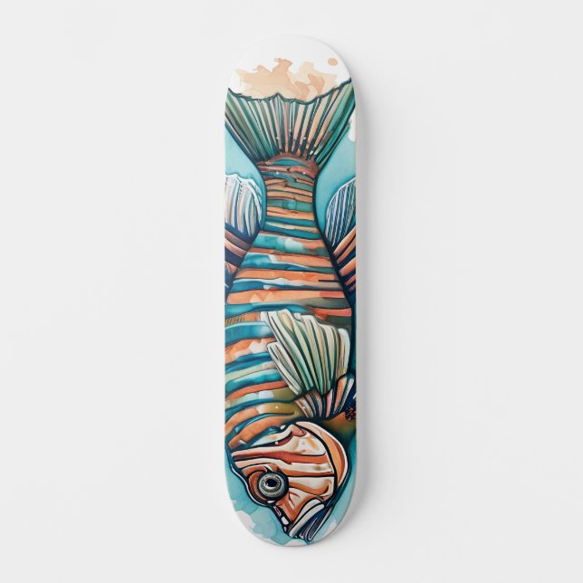 Akvarellserien: Lejonfisk Mini Skateboard Bräda 18,5 Cm (Framsida)