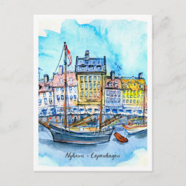 Akvarellskiss Nyhavn Köpenhamn Vykort