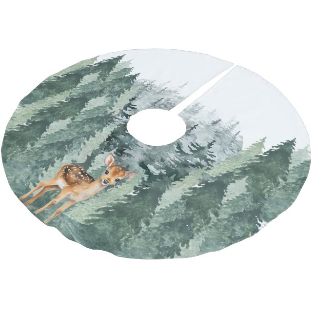 Akvarellskog med hjort julgransmatta borstad polyester (Vinklad)